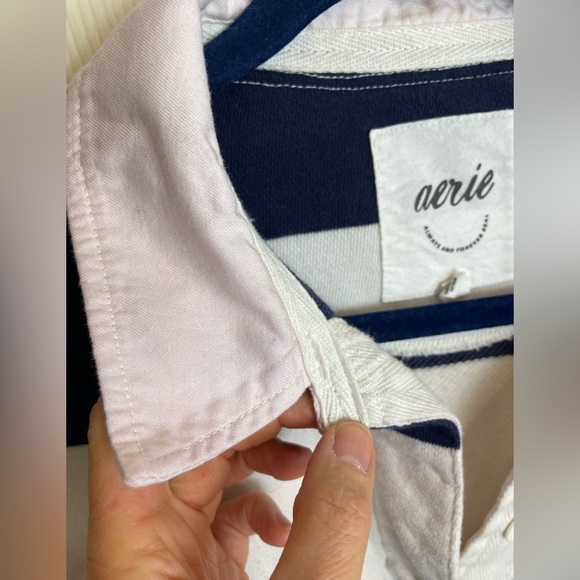 Aerie Oversized Rugby Striped Navy and White Shirt Medium - Picture 12 of 12